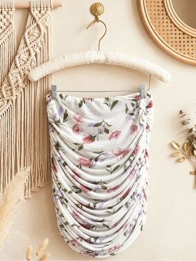 NWT JLUXLABEL White Ruched Mini Skirt with Pink & Lavender Floral Print